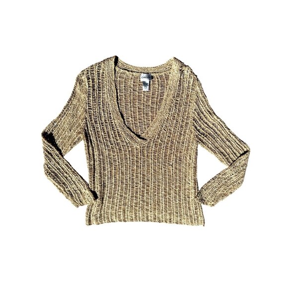 Chicos Open Weave Knit Sweater Boho Loose Fit V Neck Beige Lightweight Pullover - Picture 7 of 8